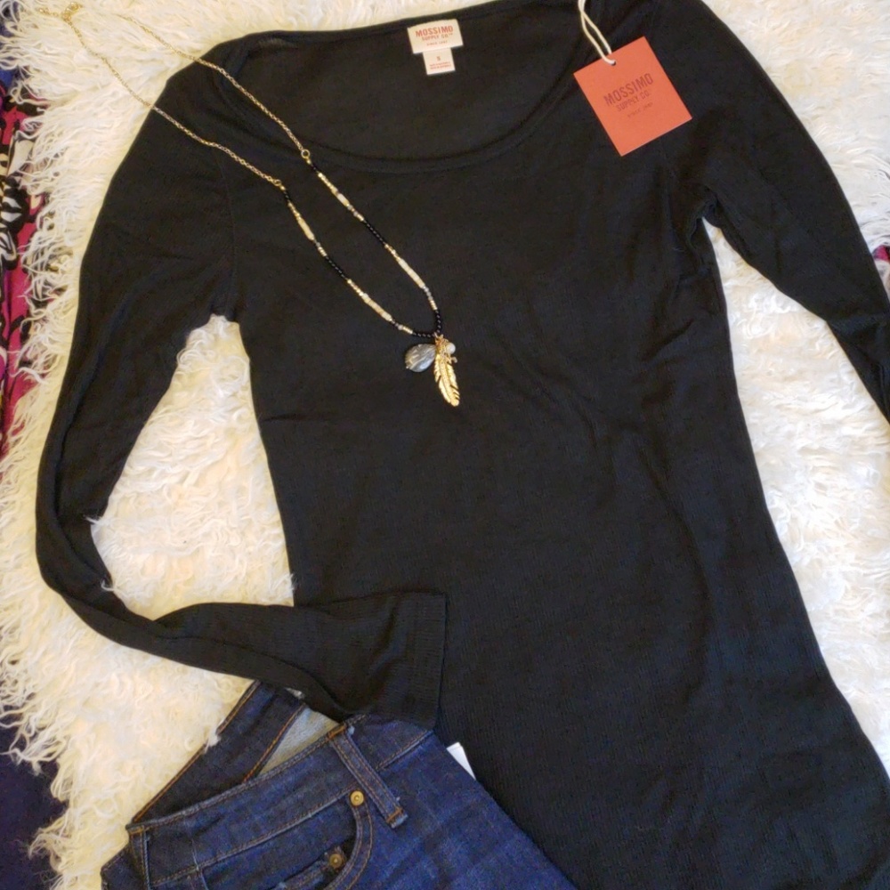 Ribbed Black Long Sleeve Top